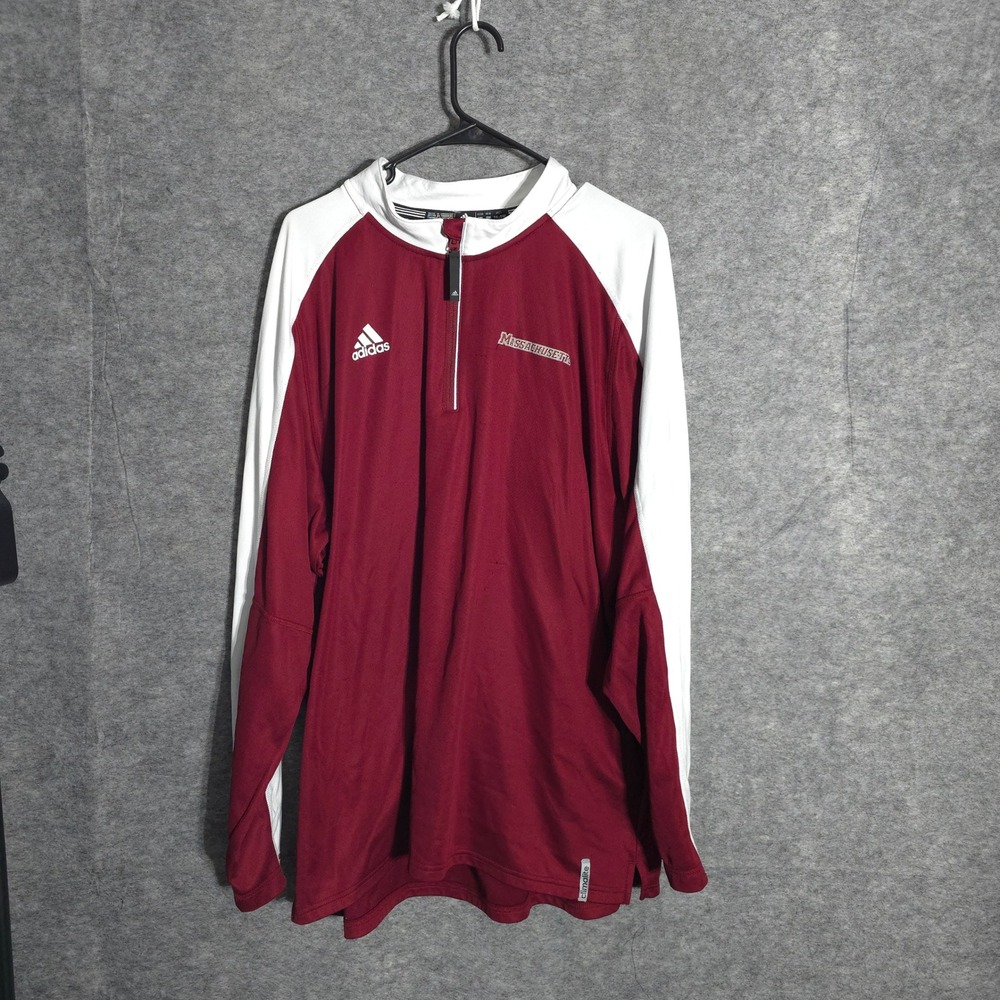 Adidas Massachusetts Pullover Men 2XL Maroon Climalite Quarter Zip Sports Top